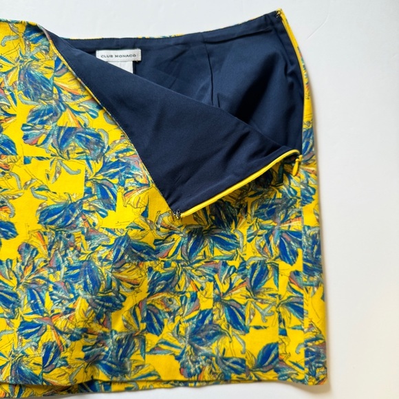 Club Monaco Mini Skirt Minirock Floral Botanical Yellow Lined Mod Bright Sz 2 - Picture 9 of 9